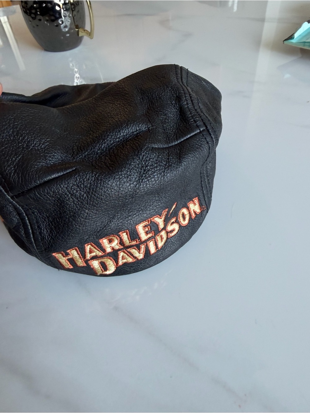 Vintage Harley-Davidson Black Leather Beret Embroidered Biker Hat Unisex - Picture 9 of 14